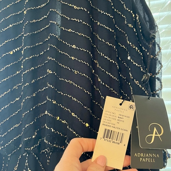 Adrianna Papell Navy Beaded Gown Size 10, BHLDN/Anthropologie, New With Tags - Picture 4 of 7
